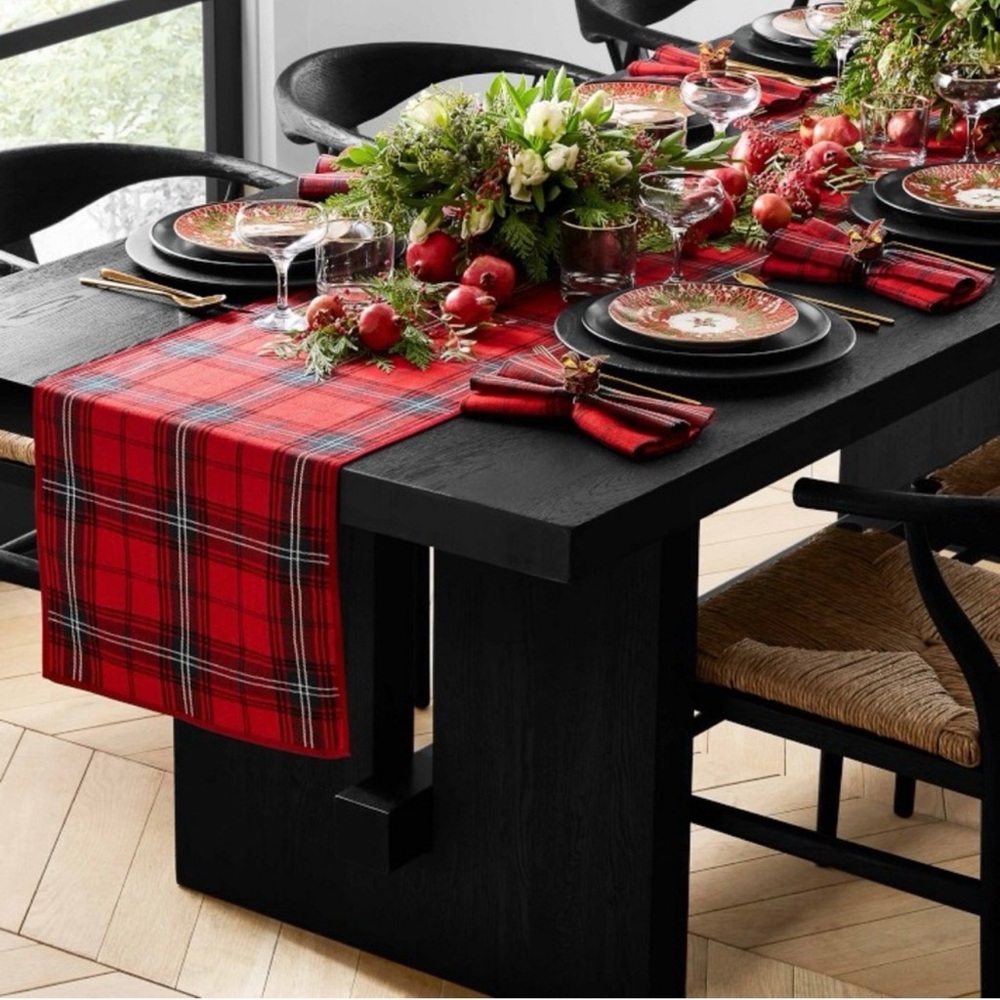 2 William Sonoma Red Tartan Table Runners - Holiday Dining Decor